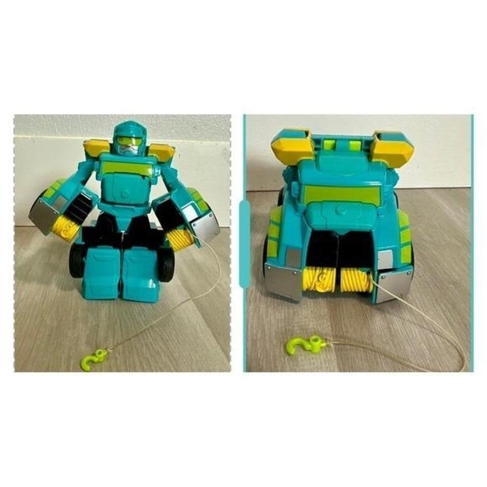 Transforming Robot Toy Teal Yellow Truck Pull String Rescue Hook Play Vehicle